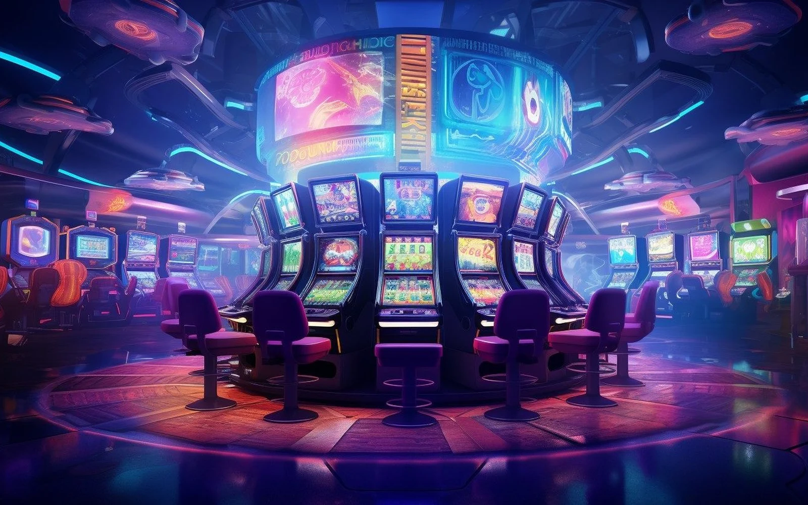 หน้าจอเกมสล็อตที่แสดงวงล้อ สัญลักษณ์ และปุ่มควบคุม